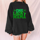 "One Lucky MAMA" Print Crew Neck Sweatshirt