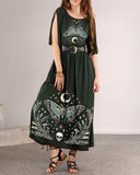 Lively Butterfly Fairy and Skull Print Green Waist Dress