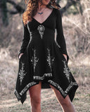 Tribal Style Viking Print Slim Short Pocket Dress