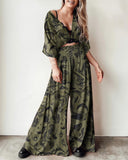 Mystical Bat And Natural Fern Banquet Pattern Print Two-Piece Set