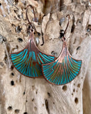 Distressed Tribal Blue Apricot Leaf Earrings