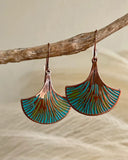 Distressed Tribal Blue Apricot Leaf Earrings