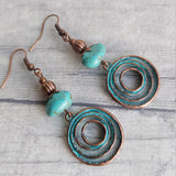 Old-Fashioned Large Hoop Blue Earrings