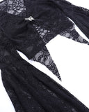 Sexy Flared Sleeves With Slit And Exposed Navel Lace Dark Top