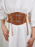 Brown Lace Strap Double Small Day Buckle Lace Waistband