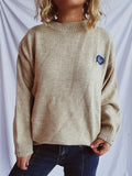 Embroidered soft and loose knitted sweater