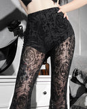 Dark Sexy Slim Fit Printed Lace High Waisted Flared Pants