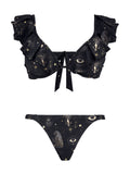 Magical Sun Eye Constellation Print Lace Bikini Set