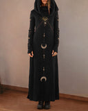 Mysterious Moon And Sun Goddess Persian Style Pattern Print Long Sleeve  Dress