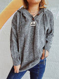 Solid Color Vertical Striped Button Patch Sweater Pullover