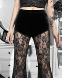 Dark Sexy Slim Lace High Waisted Flared Pants