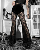 Dark Sexy Slim Lace High Waisted Flared Pants