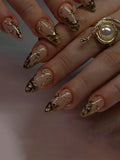 Solar Golden Asterism Rhinestone Decor Manicure Patch Wear Nails