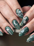 Forest Style Cute Mushroom Green Plant Fashion Moon Night Meadow Landscape Manicure Patch Wear Nails