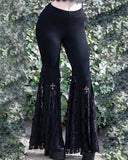 Dark Punk Style High Waisted Lace Hollow Black Micro Flared Pants