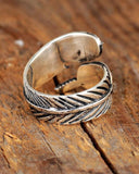 Tribal Midnight Legend Engraved Feather Ring