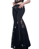 Dark Punk Style High Waisted Lace Hollow Black Micro Flared Pants