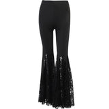 Dark Punk Style High Waisted Lace Hollow Black Micro Flared Pants