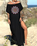 Ethnic Print Mandala Pattern  Casual Slit Dress