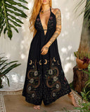 Magical Moonlit Dancing Snake Graphic Print Jumpsuit