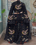 Fantasy Starry Sky Parrot And Moon Banquet Pattern Print Velvet Two-piece Set