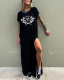 Healing Mandala Pattern Print Casual Slit Dress