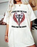 "Stand For The Fiag Kineel For The Cross" Graphic Print T-shirt