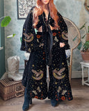 Fantasy Starry Sky Parrot And Moon Banquet Pattern Print Velvet Two-piece Set