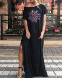 The Sacred Mandala Print With Magical Power Print Casual Slit Dress