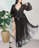 Shining Star and Dreamy Meteor Shower Print Chiffon  Plus Size Dress