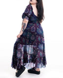 Purple Magical Wonderland Witch Water Bottle Print Plus Size Chiffon Dress