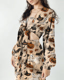 Devil Pumpkin and Ghost Wonderland Print Halloween Long Sleeve Two-Piece  Set