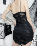 Dark And Tattered Style Slim Fit Split Hip Bag Suspender Dress