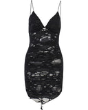 Dark And Tattered Style Slim Fit Split Hip Bag Suspender Dress