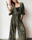 Mystical Bat And Natural Fern Banquet Pattern Print Two-Piece Set