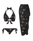 Mysterious Golden Constellation Pattern Printed Bikini Set