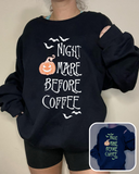 Halloween"Night Mare Before Coffee” Fluorescent Graphic Casual Pullover