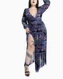 Dark Style Fantasy Dragon And Starry Sky Print Slits  Plus Size  Dress