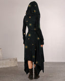 Moon Fairy and Fern Dark Pattern Print Long Sleeve Thick Dress