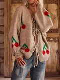 Tie-up Cherry Jacquard Knit Cardigan