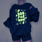 "BOO FOR NOW" Spooky Season Fluorescent Graphic Casual Pullover