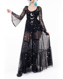 Fantasy Starry Sky Print Chiffon Lace Dress