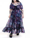 Purple Magical Wonderland Witch Water Bottle Print Plus Size Chiffon Dress