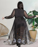 Shining Star and Dreamy Meteor Shower Print Chiffon  Plus Size Dress