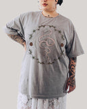 Mystical Two-Headed Snake And Fern Print Casual  Plus Size T-shirt