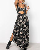 Mysterious Butterfly And Flower  Print Cutout Lace-Up Jumpsuit