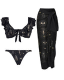 Magical Sun Eye Constellation Print Lace Bikini Set