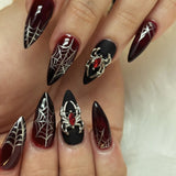 Dark Style Spider Studded With Diamonds Silver Spider Web Nail Art Piece