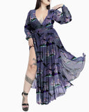 Dark Style Fantasy Dragon And Starry Sky Print Slits  Plus Size  Dress