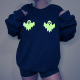 Ghost Spooky Season Fluorescent Graphic Casual Pullover